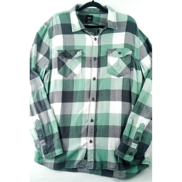 VANS Men's XL Plaid Button-Down Long Sleeve Shirt Tailored Fit Cotton Green - Picture 2 of 11